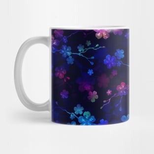 Bright Neon Pink and Blue Cherry Blossom Flowers and Vines Mug